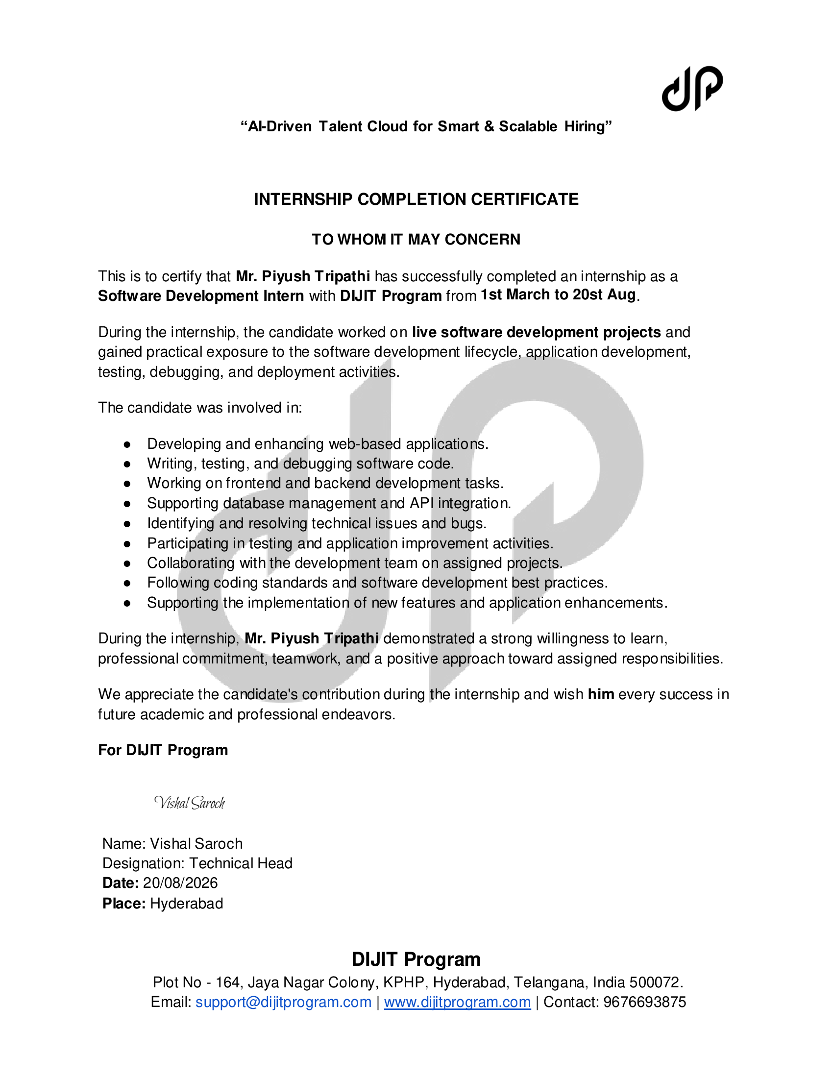Software Development Internship — DIJIT Program