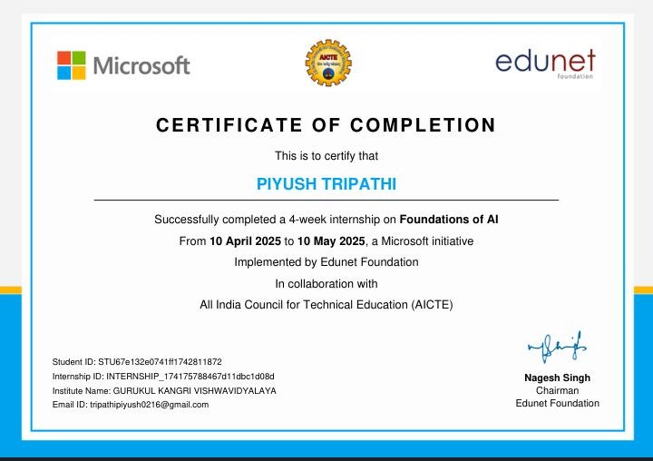Foundations of AI — 4-Week Internship